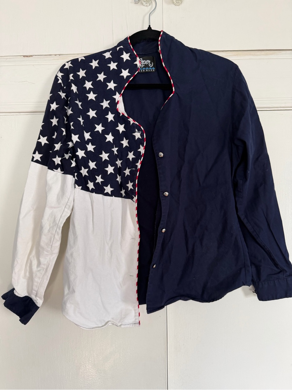 Roper Navy, White & Star Print Button-Down Shirt